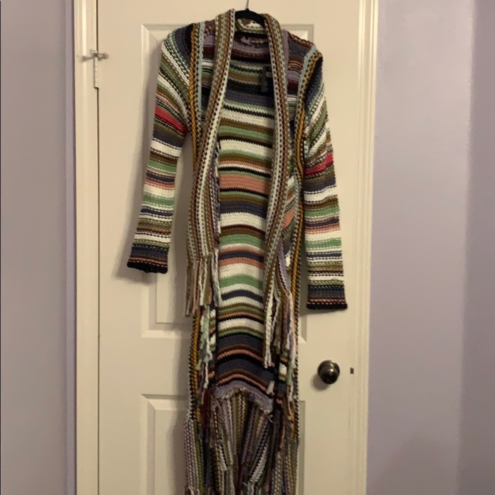 T Party multi colored fringe sweater